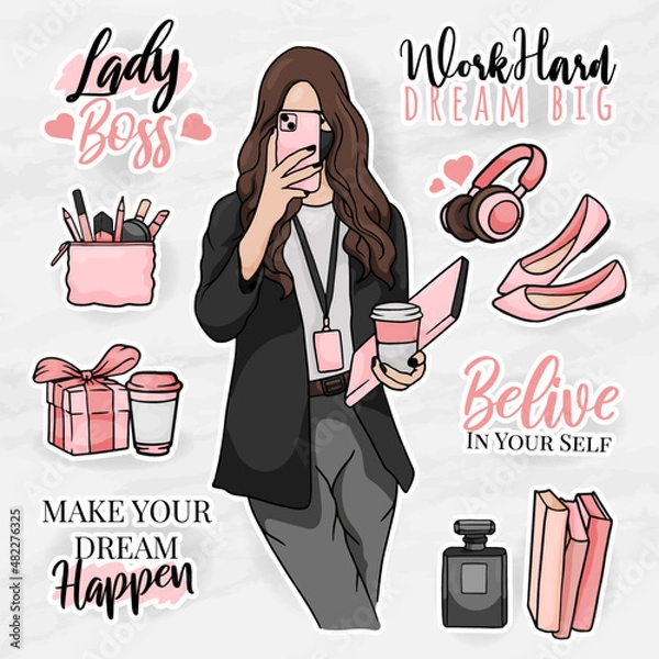 Obraz office element clip art set with a women lady boss modern sticker elements