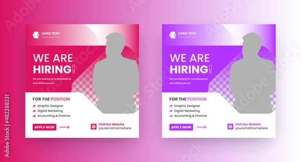 Fototapeta We are hiring for job vacancy Social Media Post Or Instagram Promotional Social Media Square Banner Template Design