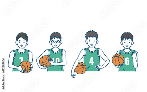 Fototapeta バスケットボール　男子　バスケ部　クラブ活動　部活　スポーツ　男の子　イラスト