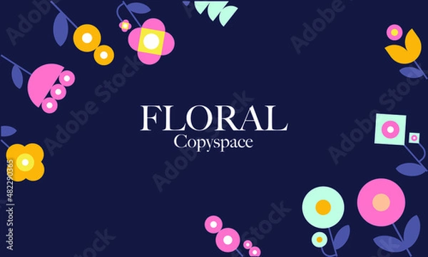 Fototapeta a floral copy space background. minimalist illustration with spaces for text. colorful flowers on a dark background for a decorative element design.