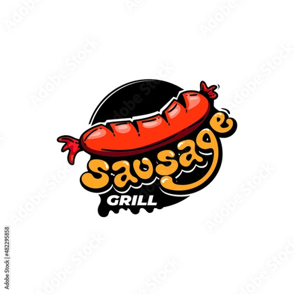 Fototapeta vector logo and grilled sausage illustration, suitable for street food or also for t-shirts