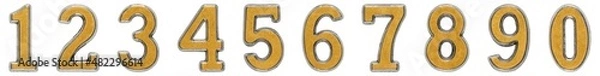 Fototapeta Set of arabic numbers from metal golden and silver colors, 3D illustration, isolated on white background