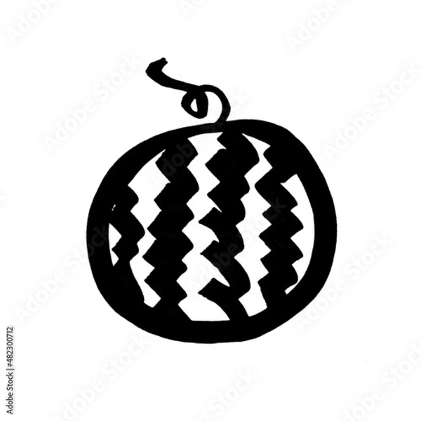 Obraz Summer watermelon line marker stroke pattern watercolor black white
