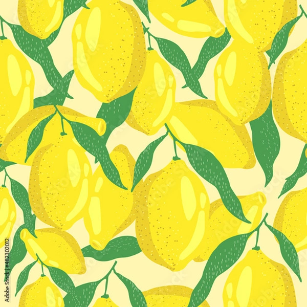 Obraz Vector seamless pattern of lemons. Citrus design.