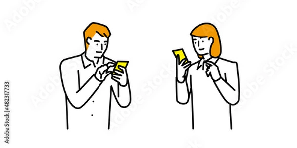 Obraz スマートフォンを操作する男性と女性