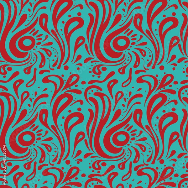 Fototapeta Seamless texture with an image of ethnic red pattern on a blue background