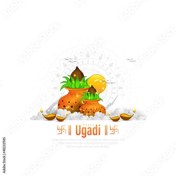 Fototapeta Happy Ugadi Greeting Card Background With Kalash.