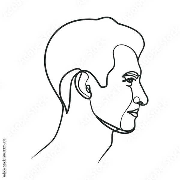 Fototapeta Continuous line art drawing of man face. Hand drawn minimalist style