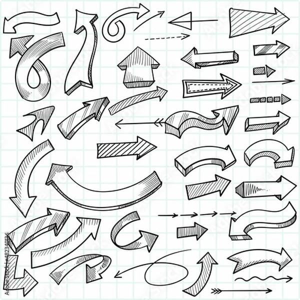Fototapeta Hand drawn creative directional arrow set