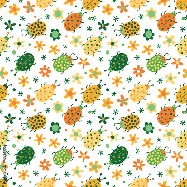 Fototapeta Seamless background with beetles.