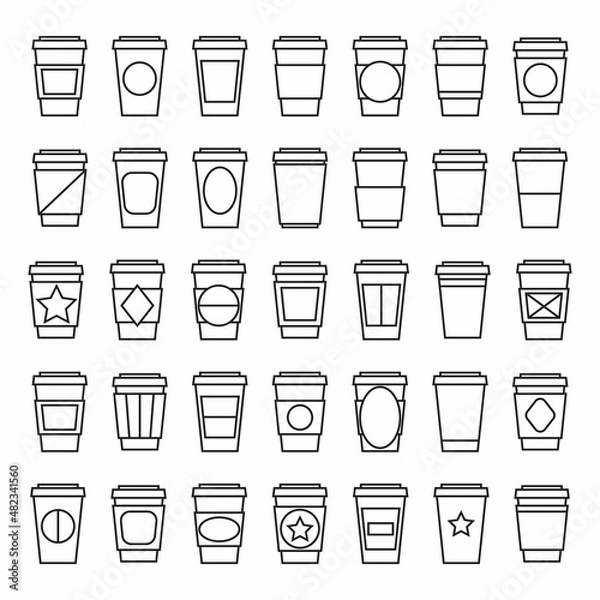 Obraz Set of icons with the image of paper or plastic coffee cups isolated on a white background.