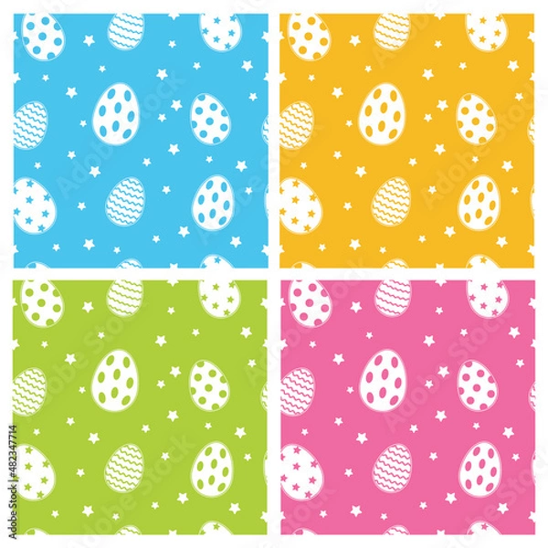 Fototapeta A set of seamless patterns with Easter eggs. Endless bright background.