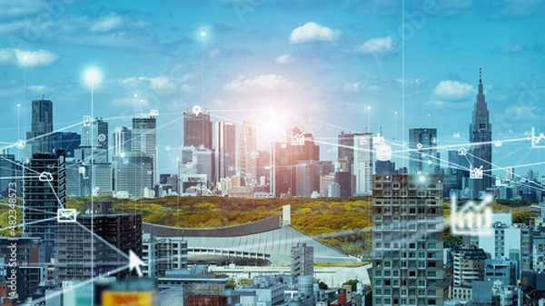 Fototapeta 都市とネットワーク　スマートシティー 