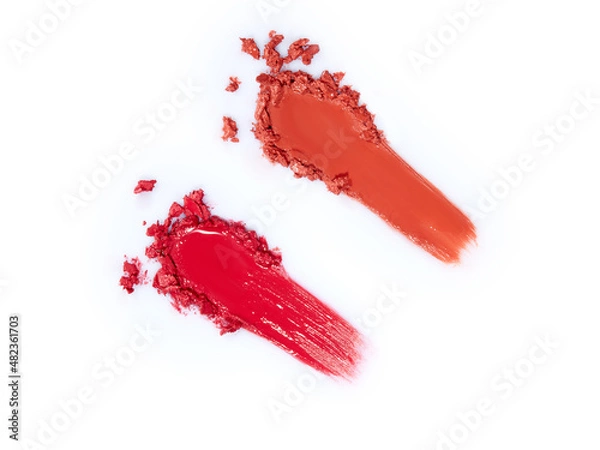 Fototapeta Different colors lipsticks smear isolated on white background