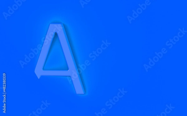 Fototapeta Letter A Is Azure on Azure background. Part of letter is immersed in background. Horizontal image. 3D image. 3D rendering.