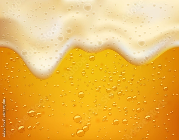 Obraz Lager, realistic background golden craft beer with foam and bubbles.