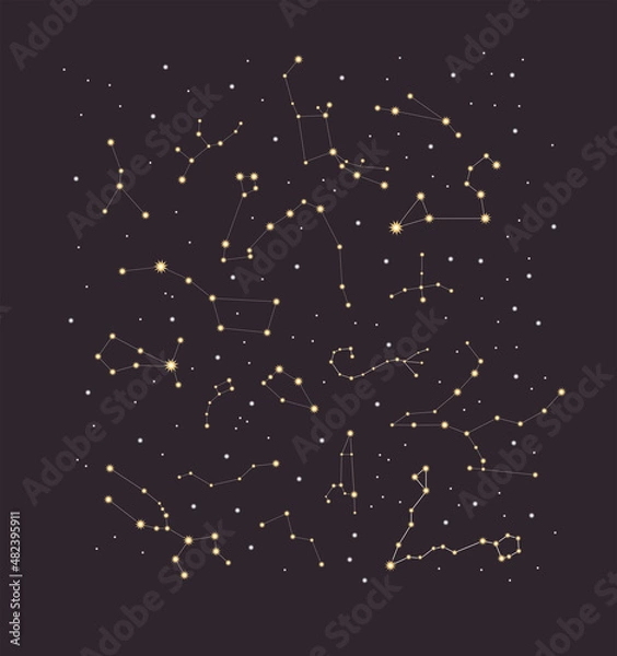 Fototapeta Vector space starry sky illustration with different constellations and stars