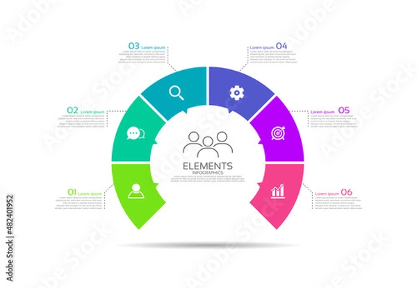 Fototapeta Flat idea infographic template colorful elements with 6 step