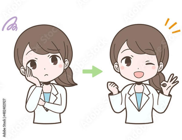 Fototapeta 白衣姿で悩みが解決する若い女性