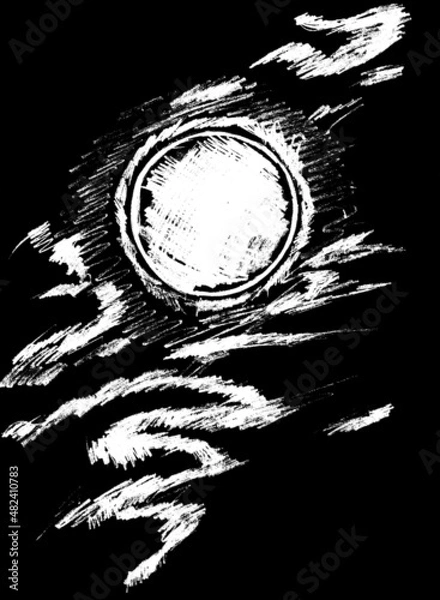 Fototapeta White moon in clouds on a black sky