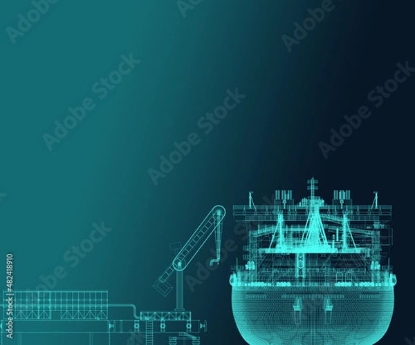 Fototapeta Gas carrier at the Berth. Neon Scheme. 3d-rendering