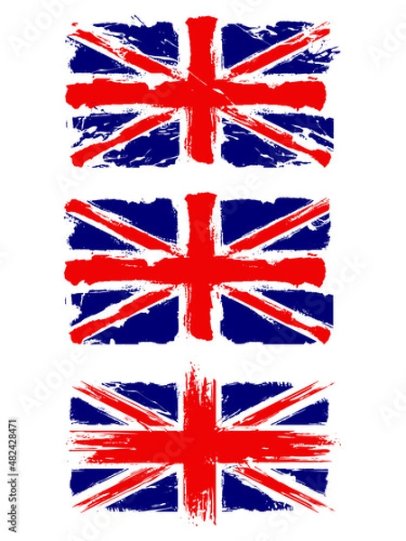 Obraz Set of flags of United United Kingdom with brush stroke or paint on white background vector illustration.