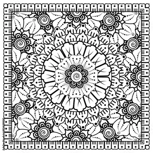 Fototapeta Circular pattern in form of mandala for Henna, Mehndi, tattoo, decoration. Coloring book page.