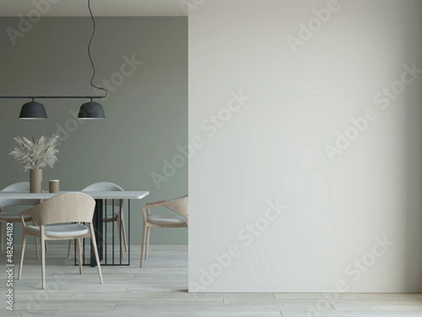 Fototapeta Modern Scandinavian Dining Room Mock Up , Empty Wall , 3D Rendering
