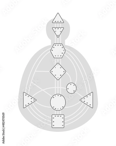 Fototapeta Human design body graph vector illustration with channels, gates, centers.