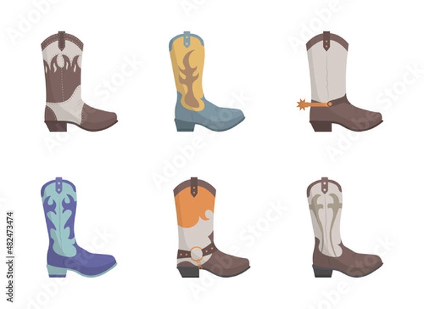 Fototapeta Isolated vector cowboy boots with ornament. Wild West theme. Flat style illustration.