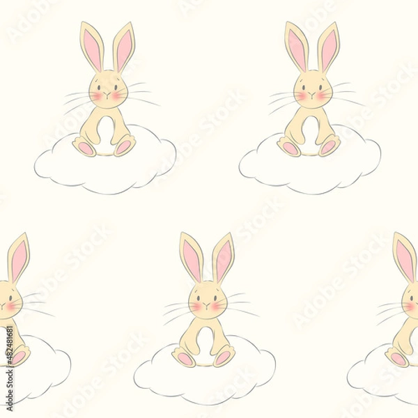 Fototapeta Cute Easter Bunny on a Cloud Seamless Pattern