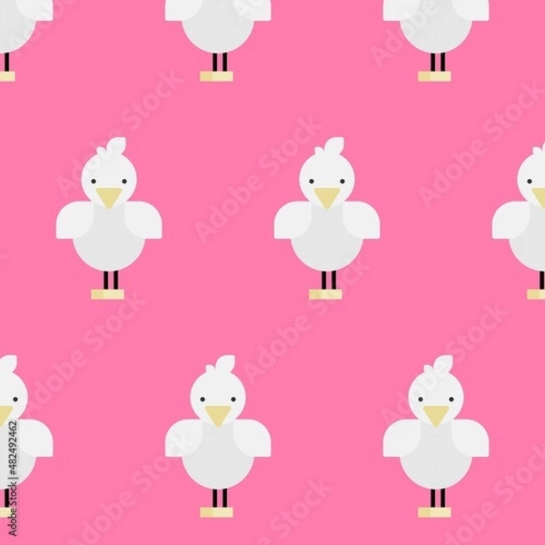 Fototapeta Сute vector illustration with goose or seagull seamless pattern on pink background