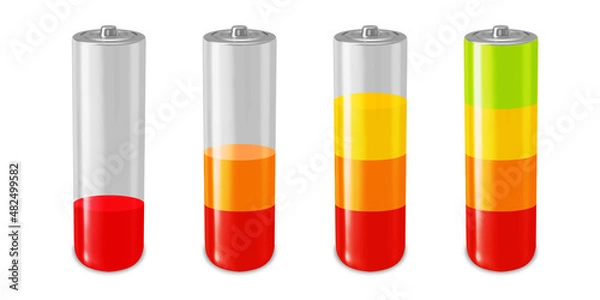 Obraz Battery charge full power energy level. Recharge battery indicator. Low power mibile fuel