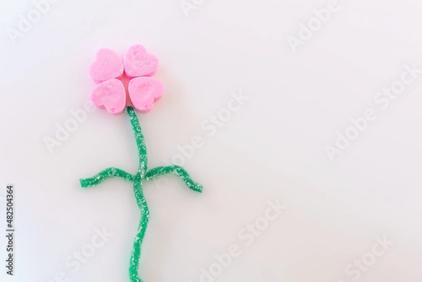 Obraz Conversation hearts on white background flat lay.