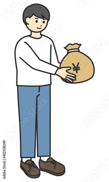 Obraz 若い男性がお金の袋を持ったイラスト素材