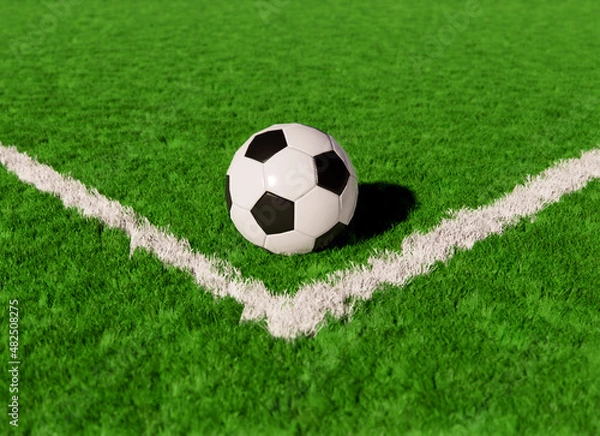 Fototapeta Soccer ball on grass field stadium