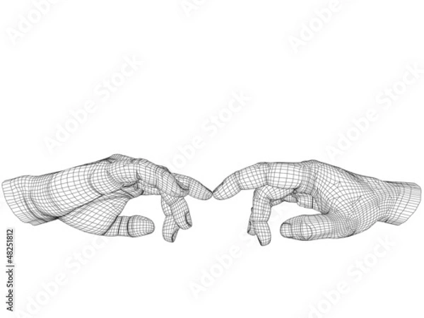 Obraz High resolution conceptual 3D cyber white wireframe human hand
