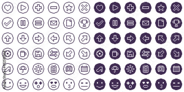 Obraz 8 bits pixelated style icons set illustration vector
