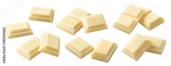 Fototapeta White chocolate set isolated on white background. Rectangular pieces