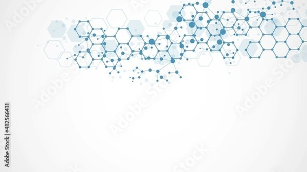 Fototapeta Structure molecule and communication. Dna, atom, neurons. Scientific concept for your design. Connected lines with dots. Medical, technology, chemistry, science background. illustration.