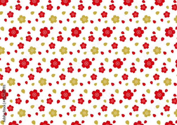 Fototapeta 桜スウォッチパターンテクスチャ03【白地/金・赤】