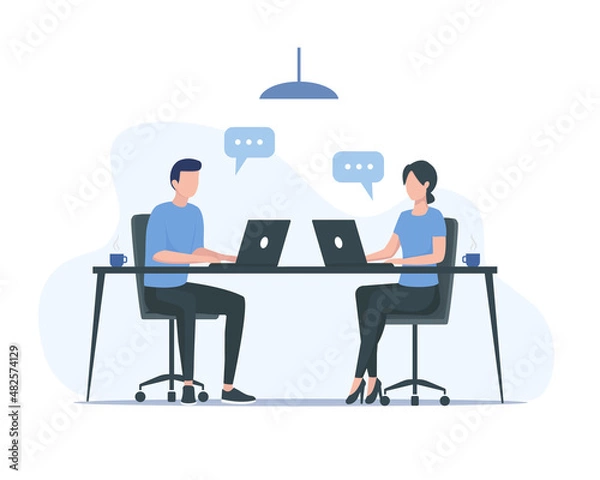 Obraz Office work. Colored flat vector illustration. Isolated on white background. 