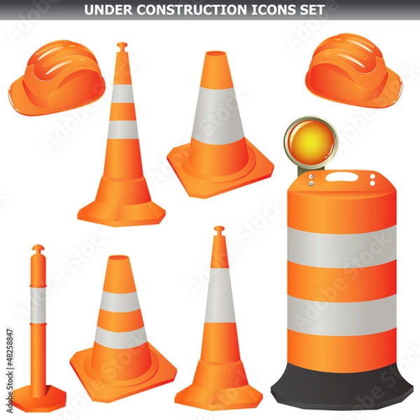 Obraz Under construction and maintenance cone on white