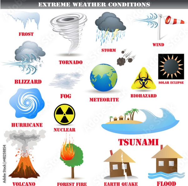 Obraz Natural disaster sign set on white