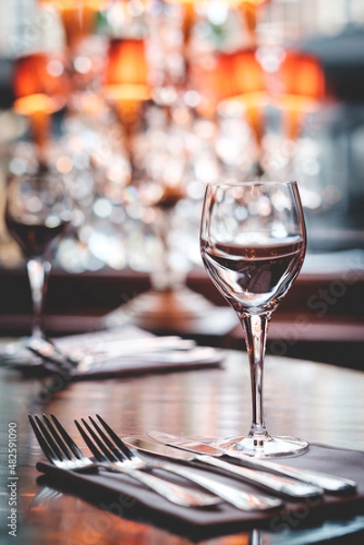 Obraz Table setting in restaurant with glass