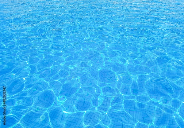 Fototapeta Beautiful bright sunny surface of swimming pool water with rippling wavy glowing blue transparent water. Abstract water surface with rippling waves background