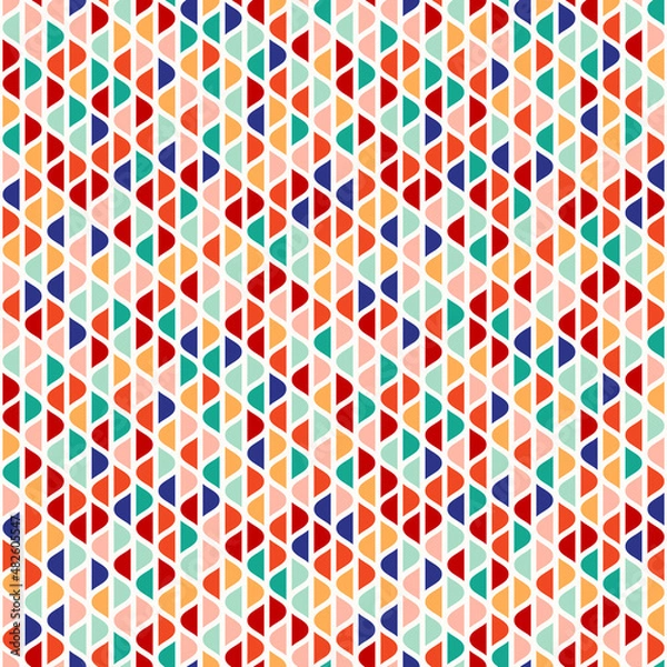 Fototapeta Colorful vector geometric seamless pattern. Stylish graphic texture with small curved shapes, wavy elements. Abstract mosaic background. Bright funky colors. Repeat design for decor, print, wrapping