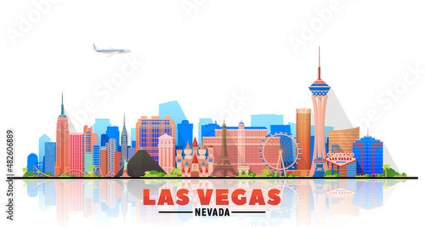 Fototapeta Las Vegas skyline with panorama in white background. Vector Illustration. Business travel and tourism concept with modern buildings. Image for banner or website.