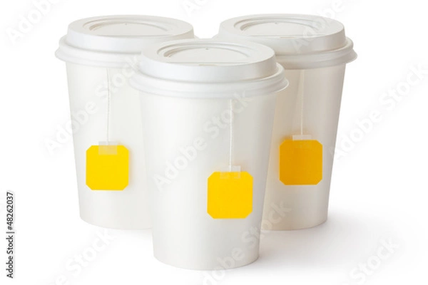 Obraz Three take-out teacups with teabags