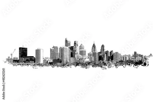 Obraz Philadelphia skyline, ink sketch illustration.